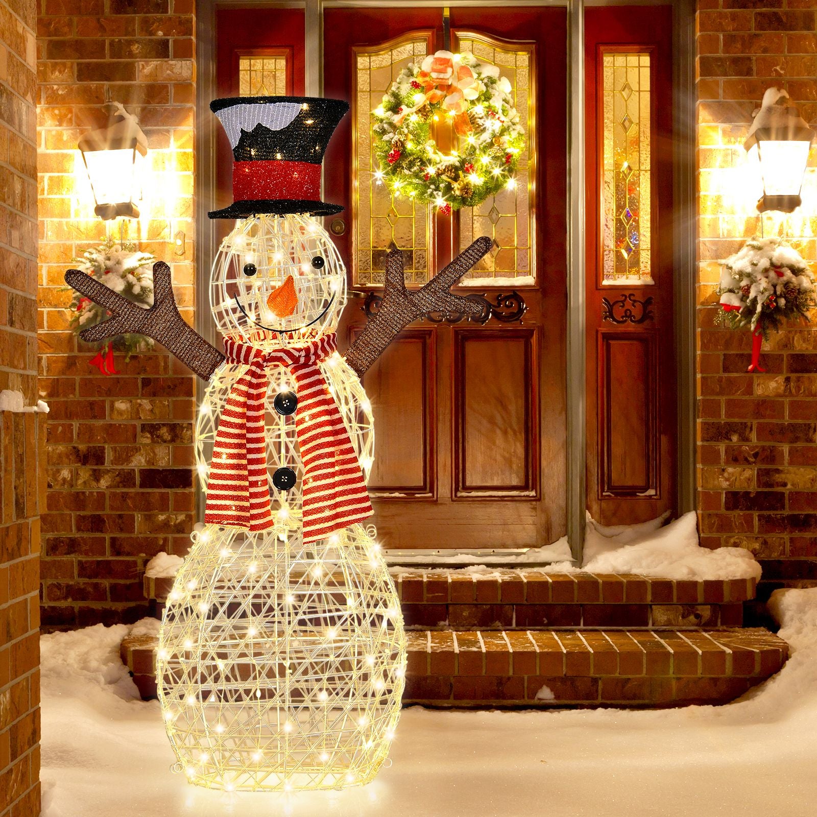 Pre-Lit Lighted Standing Snowman Christmas Decoration with Ground Stakes