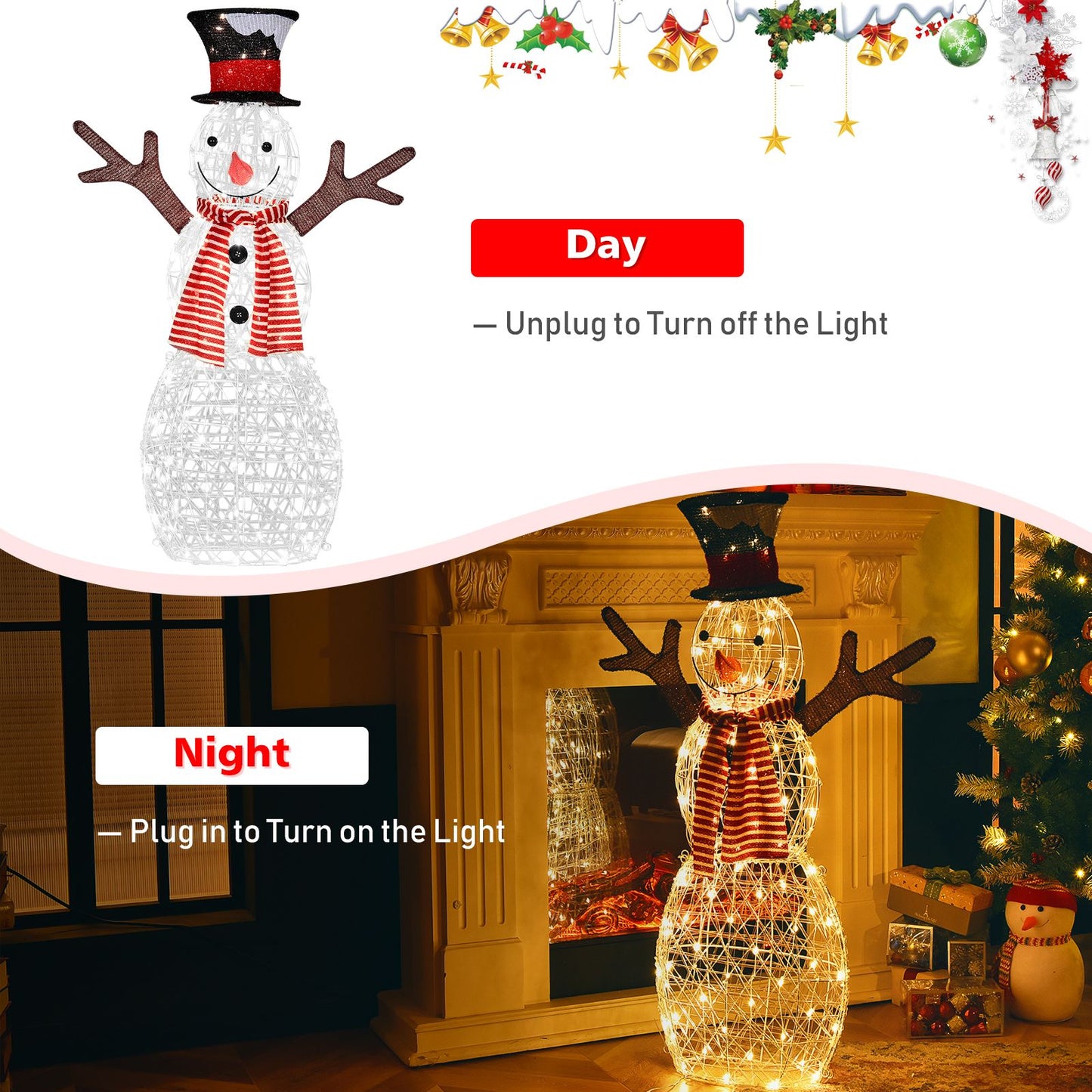 Pre-Lit Lighted Standing Snowman Christmas Decoration with Ground Stakes