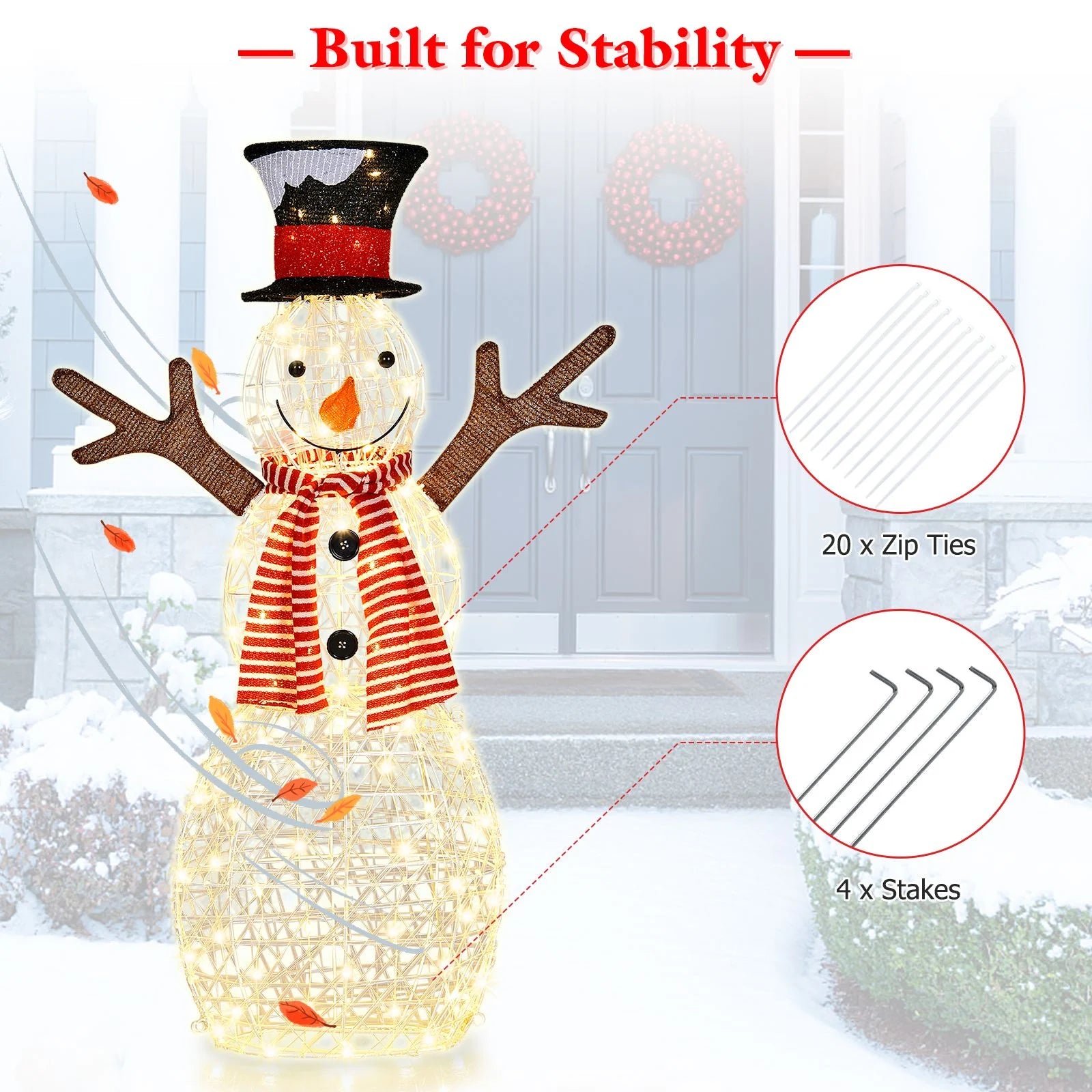 Pre-Lit Lighted Standing Snowman Christmas Decoration with Ground Stakes