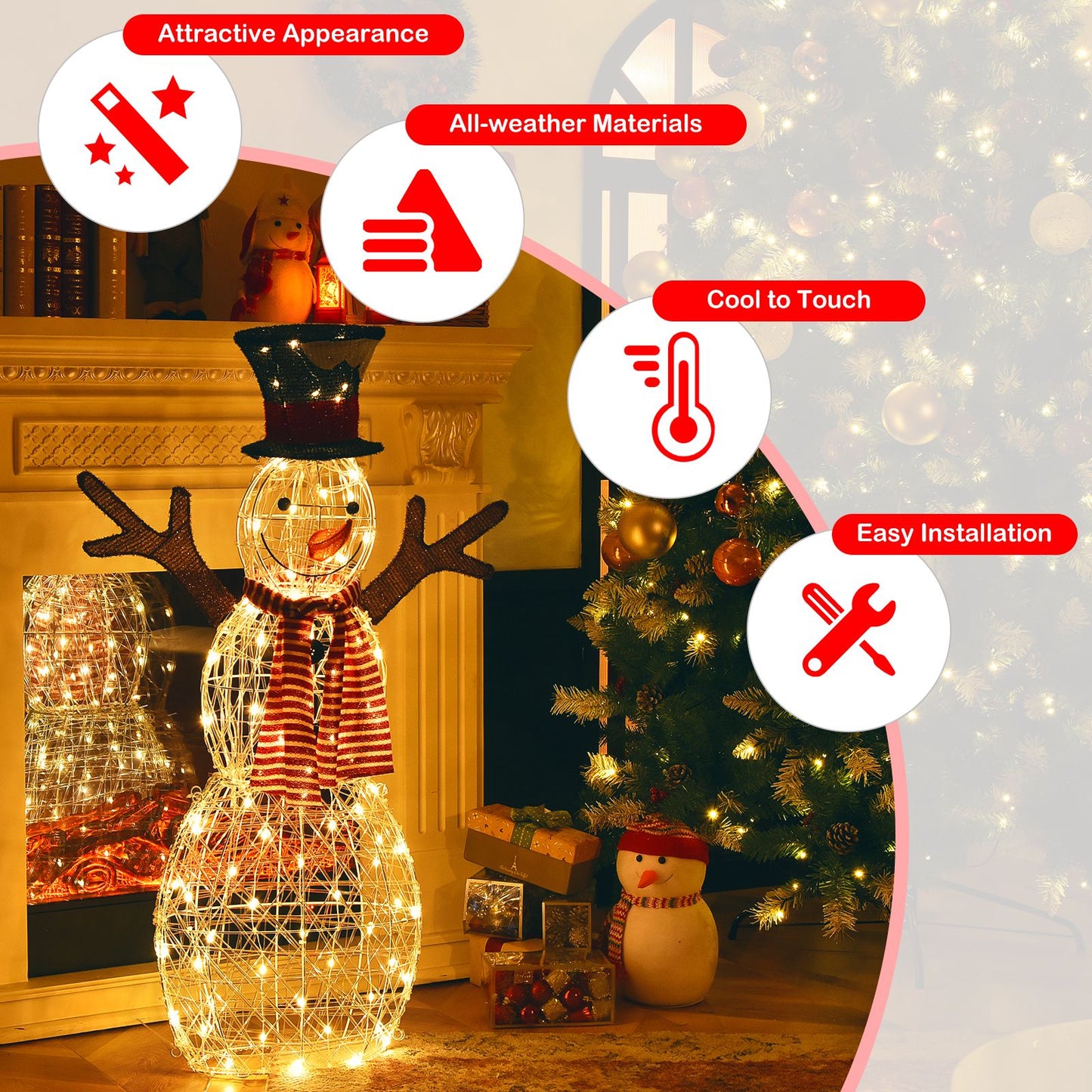 Pre-Lit Lighted Standing Snowman Christmas Decoration with Ground Stakes