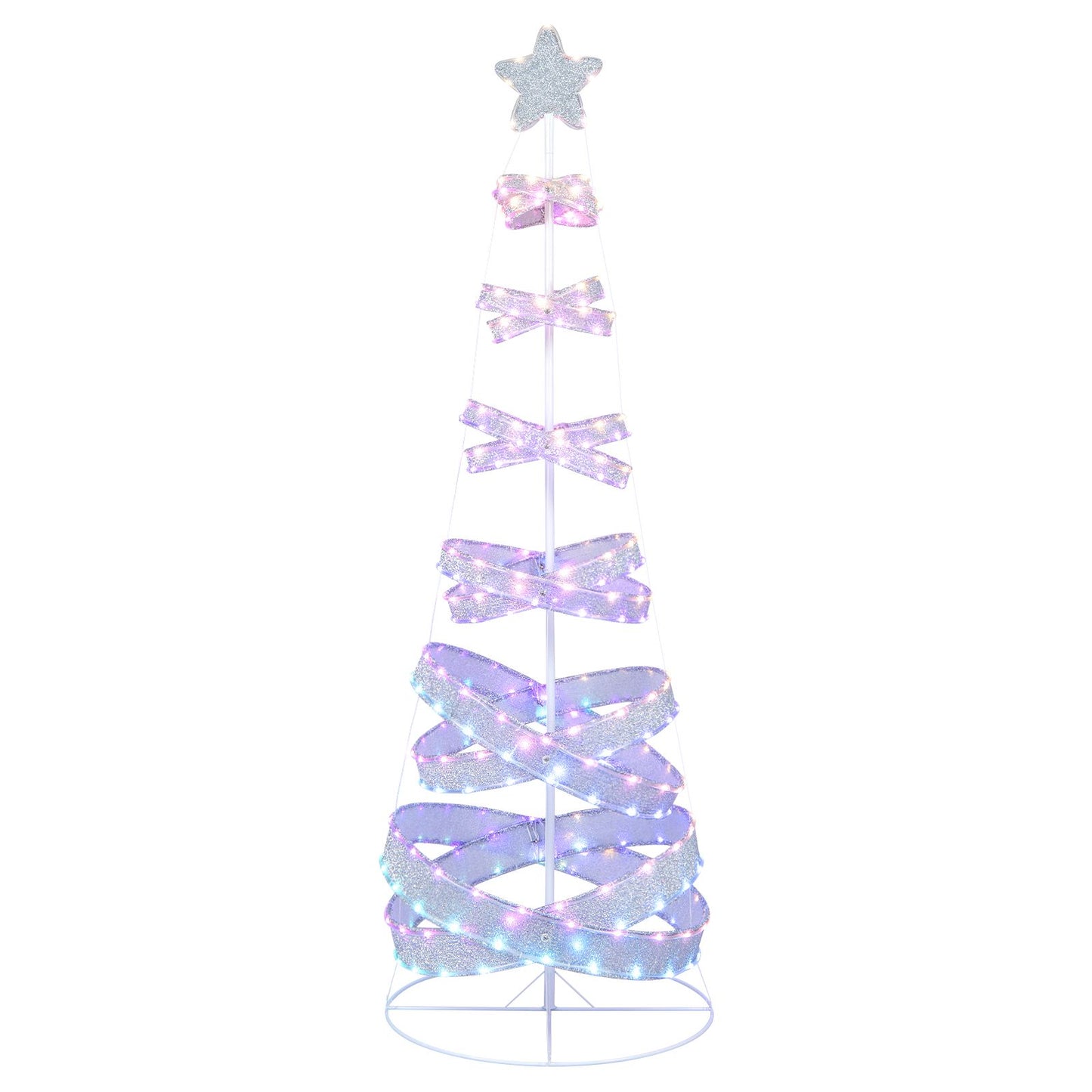 210 Cm Outdoor Spiral Pre-Lit Christmas Tree with Collapsible Color Lights