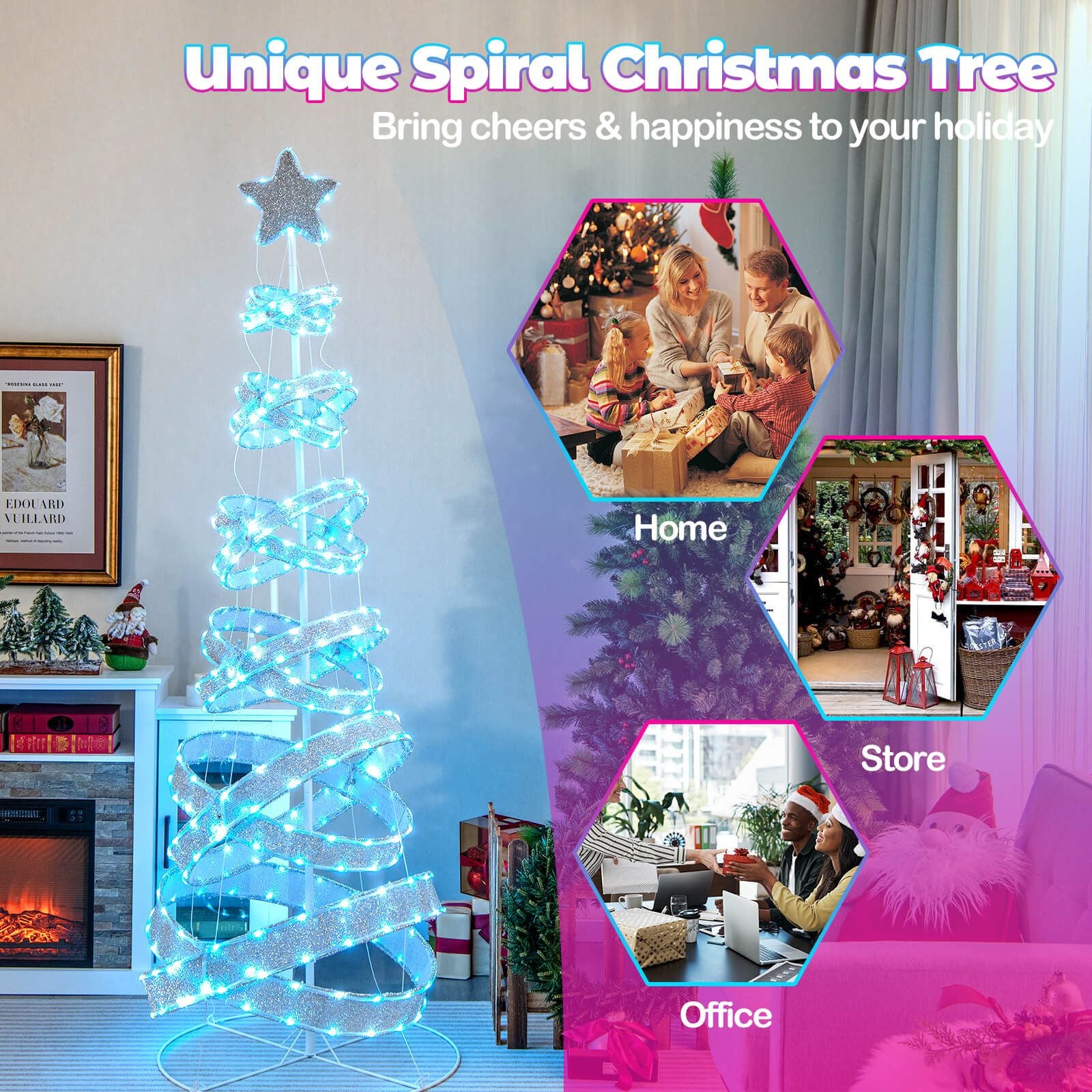 210 Cm Outdoor Spiral Pre-Lit Christmas Tree with Collapsible Color Lights