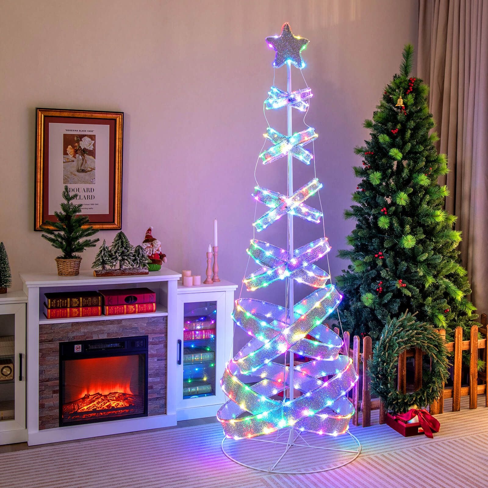 210 Cm Outdoor Spiral Pre-Lit Christmas Tree with Collapsible Color Lights