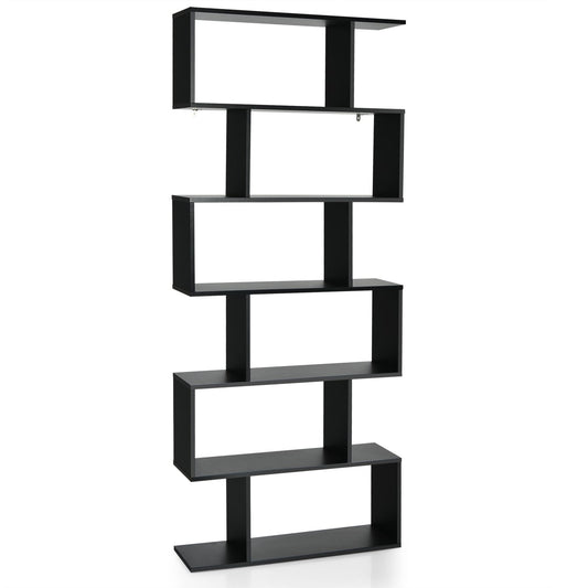 6-Tier S-Shaped Wooden Industrial Bookshelf