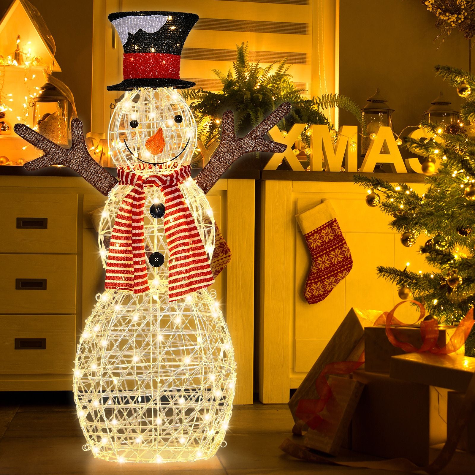 Pre-Lit Lighted Standing Snowman Christmas Decoration with Ground Stakes